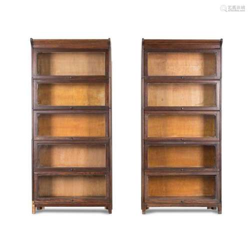 PAIR ENGLISH OAK BARRISTER BOOKCASE CABINETS