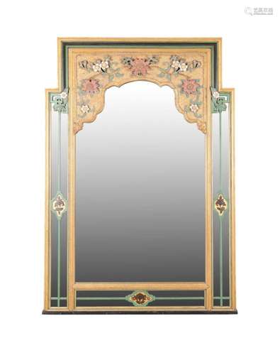 MONUMENTAL POLYCHROME & PARCEL GILT MIRROR