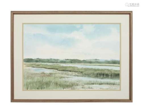 WYNDELL TAYLOR, MARSH LANDSCAPE, FRAMED WATERCOLOR