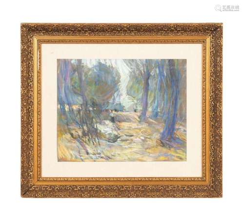 R. M. BRITT "IN THE PARK" PASTEL FRAMED LANDSCAPE