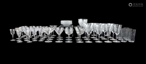 74PC ASSEMBLED FLORAL CUT GLASS STEM & TABLEWARE