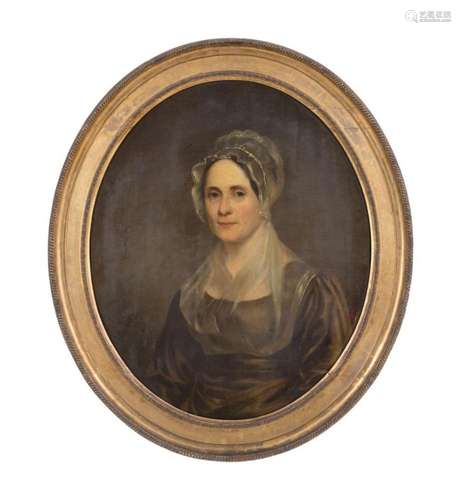 AMERICAN SCHOOL OVAL OIL PORTRAIT OF LADY, C. 1840