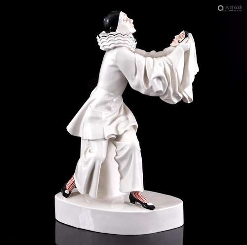 Porcelain sculpture of a pierrot