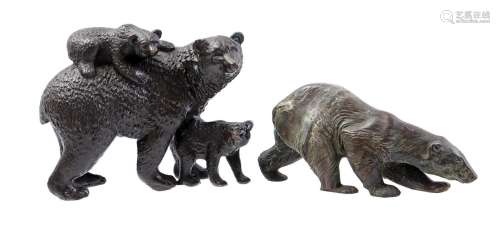 2 bronze sculptures of a bear
