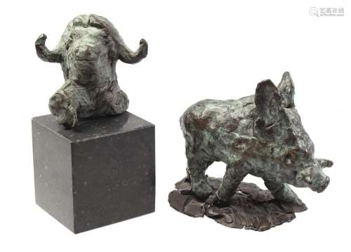 Bronze sculpture of a boar and bull