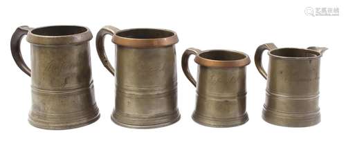 4 English pewter beer steins