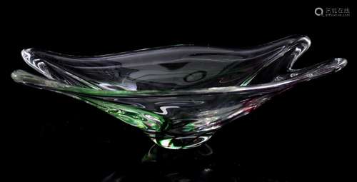 Glass bowl with green and purple stripes