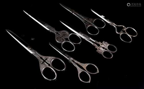 6 various handicraft scissors