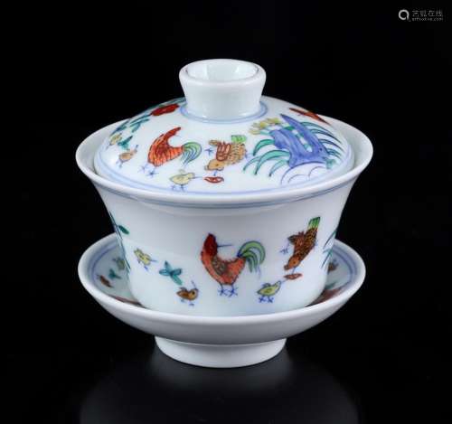 Porcelain Doucai cup and saucer Chenghua