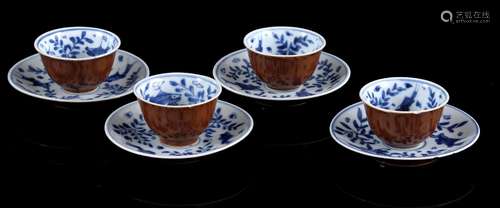 4 porcelain cafe-au-lait cups and saucers