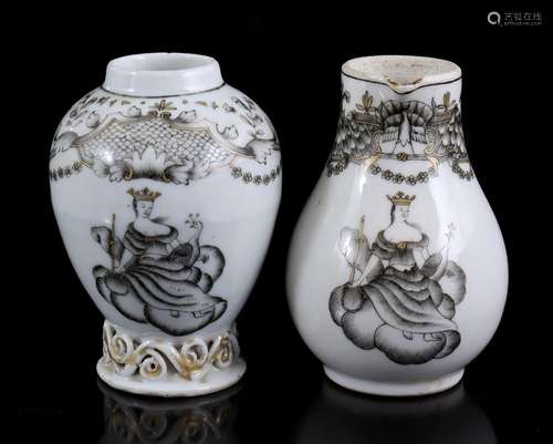 Porcelain Encre de Chine tea caddy and creamer