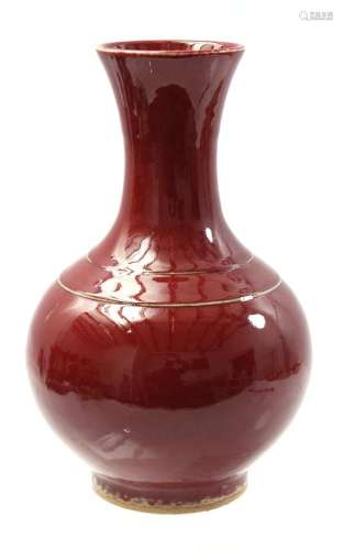 Porcelain red glazed baluster vase