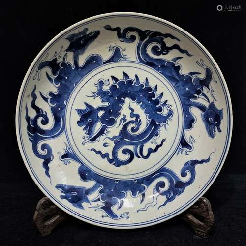 Chinese Porcelain Blue And White Plate-Qing Dynasty