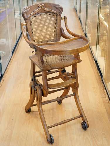 19th Century English Victorian Carved Walnut High Chair Rock...