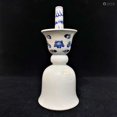 Chinese Porcelain Blue And White Candlestick-Qing Dynasty