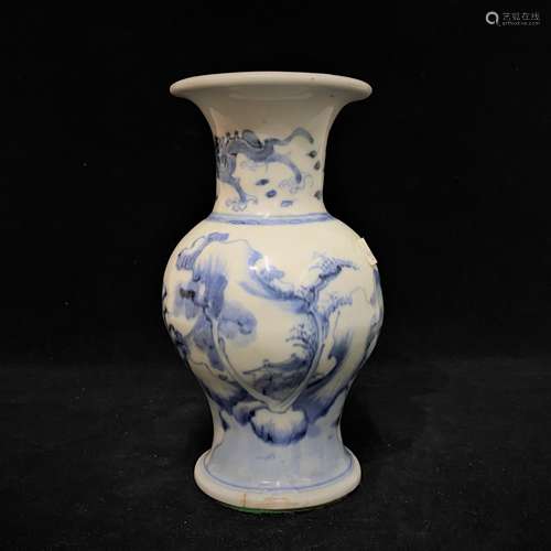 Chinese Porcelain Blue And White Vase-Qing Dynasty