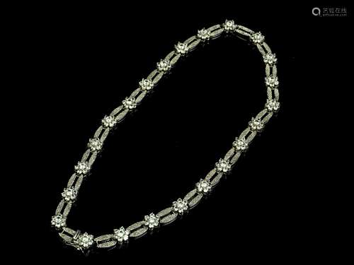 925 Sterling Silver - Vintage Shiny Marcasite Bar Link Chain...