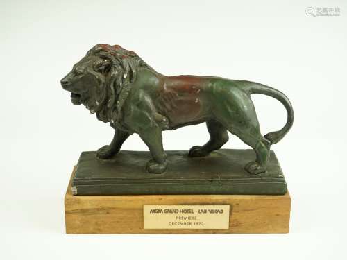 Rare 1973 MGM Grand Hotel VIP Lion Statue-Walking Lion on Wo...