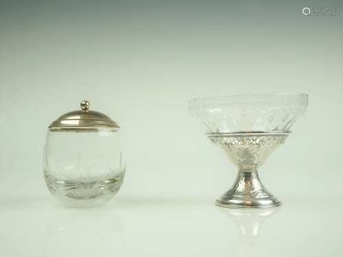 Sterling Crystal Dessert Cup and Crystal Etched Jar