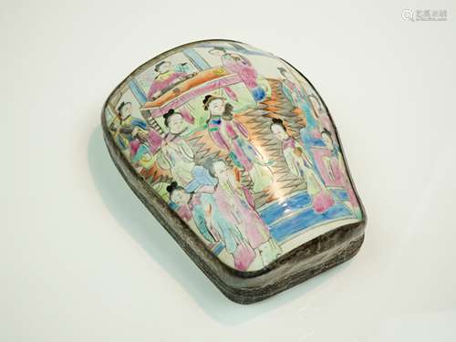 Antique Chinese Engraved Box FAMILLE ROSE Enamel Porcelain S...