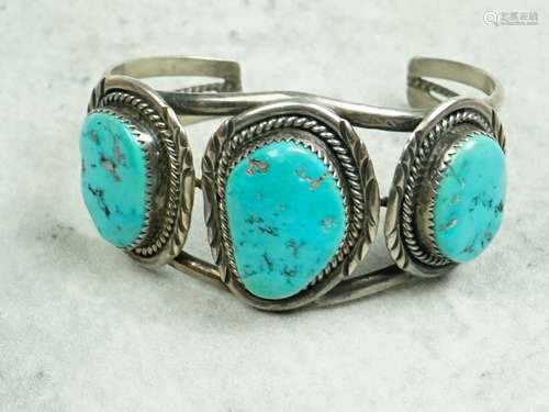 Old Pawn Sterling Silver & Turquoise Cuff