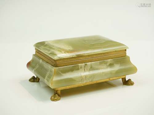 Italian Green Onyx Marble Box with Lion Feet