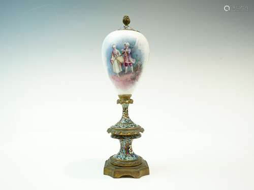 Porcelain Ormolu Vase with French Champleve Enamel Decoratio...