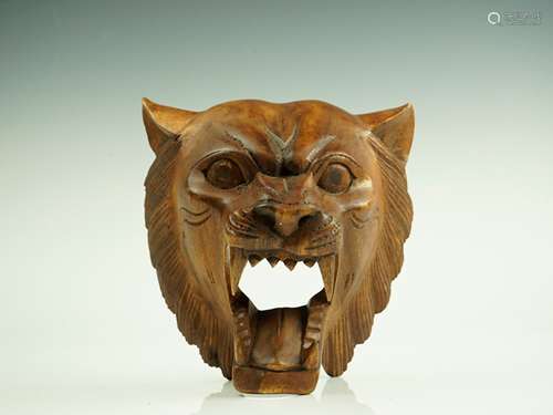 Wood Carved African Lion Mask Head Wall Mount