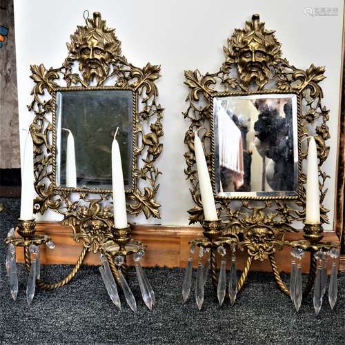 Antique Neoclassical French Brass Wall Mirror with Candle Sc...