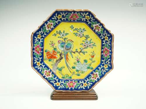 Chinese Porcelain Famille Noir Phoenix & Floral  Octagon Pla...