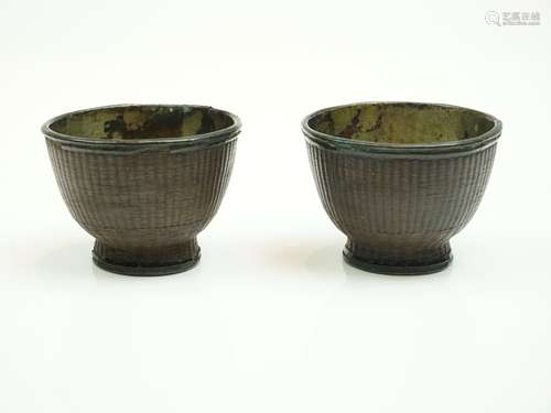 A Pair of 19th Century Chinese Bamboo Woven Tea Cups, Qing D...