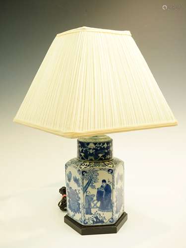 19th C Blue and White Canton Lamp