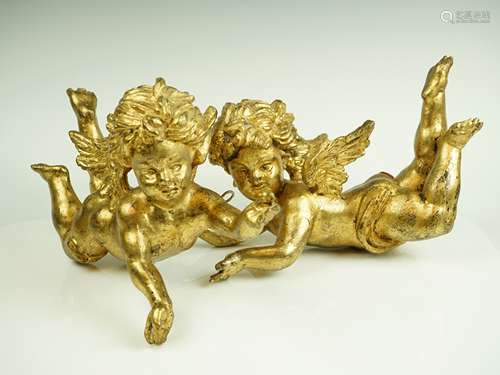 Pair of Antique 18th Century Hand-Carved Gold Leaf Wood Cher...