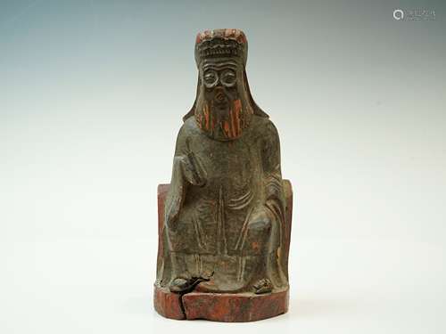 Carved Wood Seated Chinese Scholar-Official with Gilt Robes