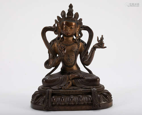 A Bronze Gilt Buddha Statue of 6th Rank Official - Qing Dyna...