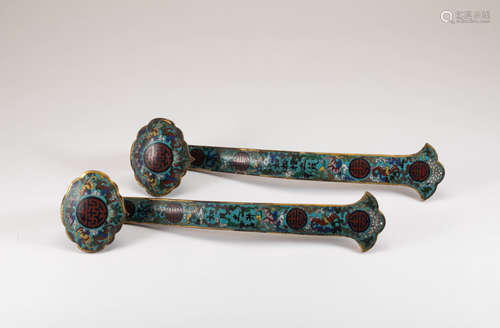 A PAIR OF CLOISONNE ENAMEL RUYI SCEPTRES