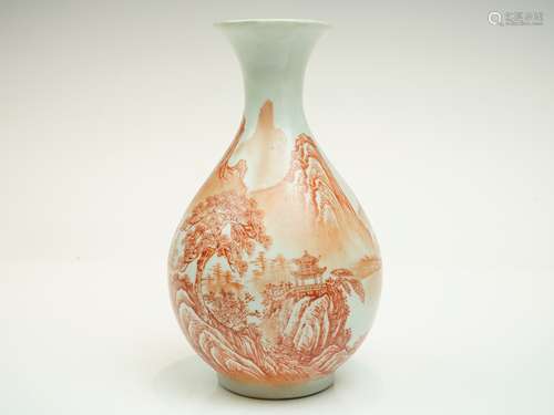 Chinese MCM Iron Red 'Landscape' Vase