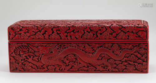 A RARE CARVED RED LACQUER  BOX  AND COVER