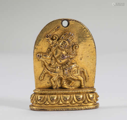 Qing Dynasty gilt-bronze Padmasambhava Buddhist amulet