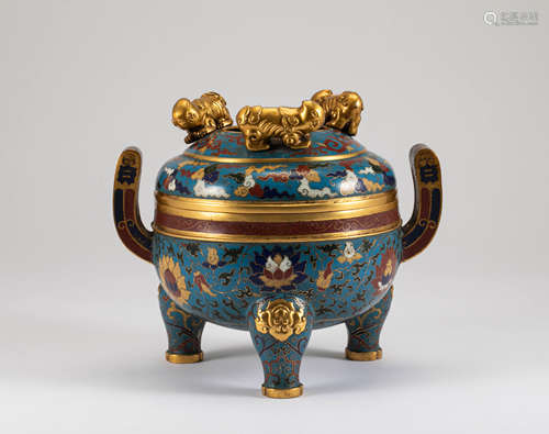 A Qing Dynasty Cloisonne Gilt Bronze Censer