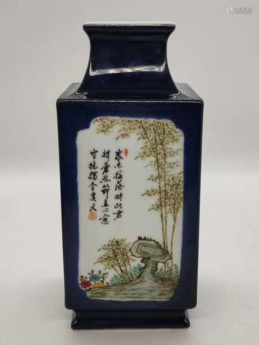 A Cobalt-Blue  Cong-Shaped Vase - Qing Dynasty