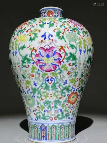 A floral and Vine Enamel Decorated Doucai Vase