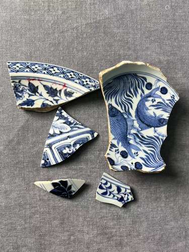 Lot of Yuan Dynasty Blue and White Porcelain Tiles