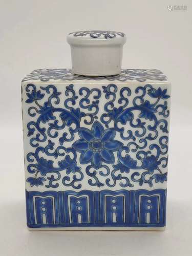 Blue and White Rectangular Tea Caddy-Republic Period