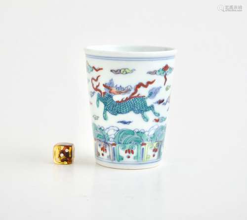 A Chinese doucai 'Qilin' cup, Chenghua mark, H 8 cm