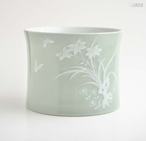 A Chinese celadon glazed 'Narcissus' brush pot, Kangxi mark,...