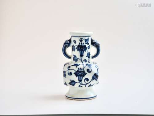 A Chinese blue and white 'Morning Glory' facetted vase, Xuan...
