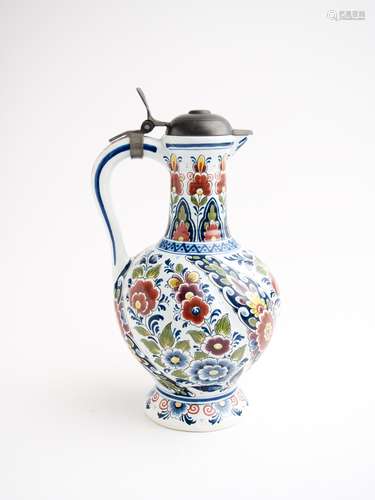 A polychrome Dutch Delft pewter, H 31 cm