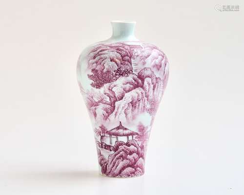 A Chinese puce-enamelled 'Landscape' meiping vase, Qianlong ...