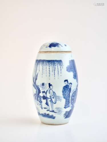 A Chinese blue and white 'Figural' jar and cover, Transition...